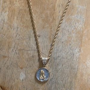 Men’s Praying Hands Pendant with Gold Chain